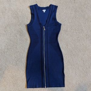 GUESS blue zip up body contour mini dress XS